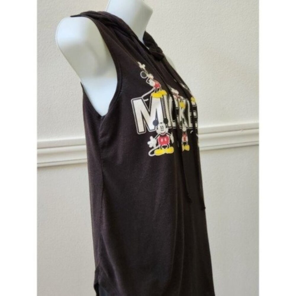Disney Black Mickey Mouse Sleeveless Pullover Hooded T shirt Size Junior 7/9 - Picture 8 of 14